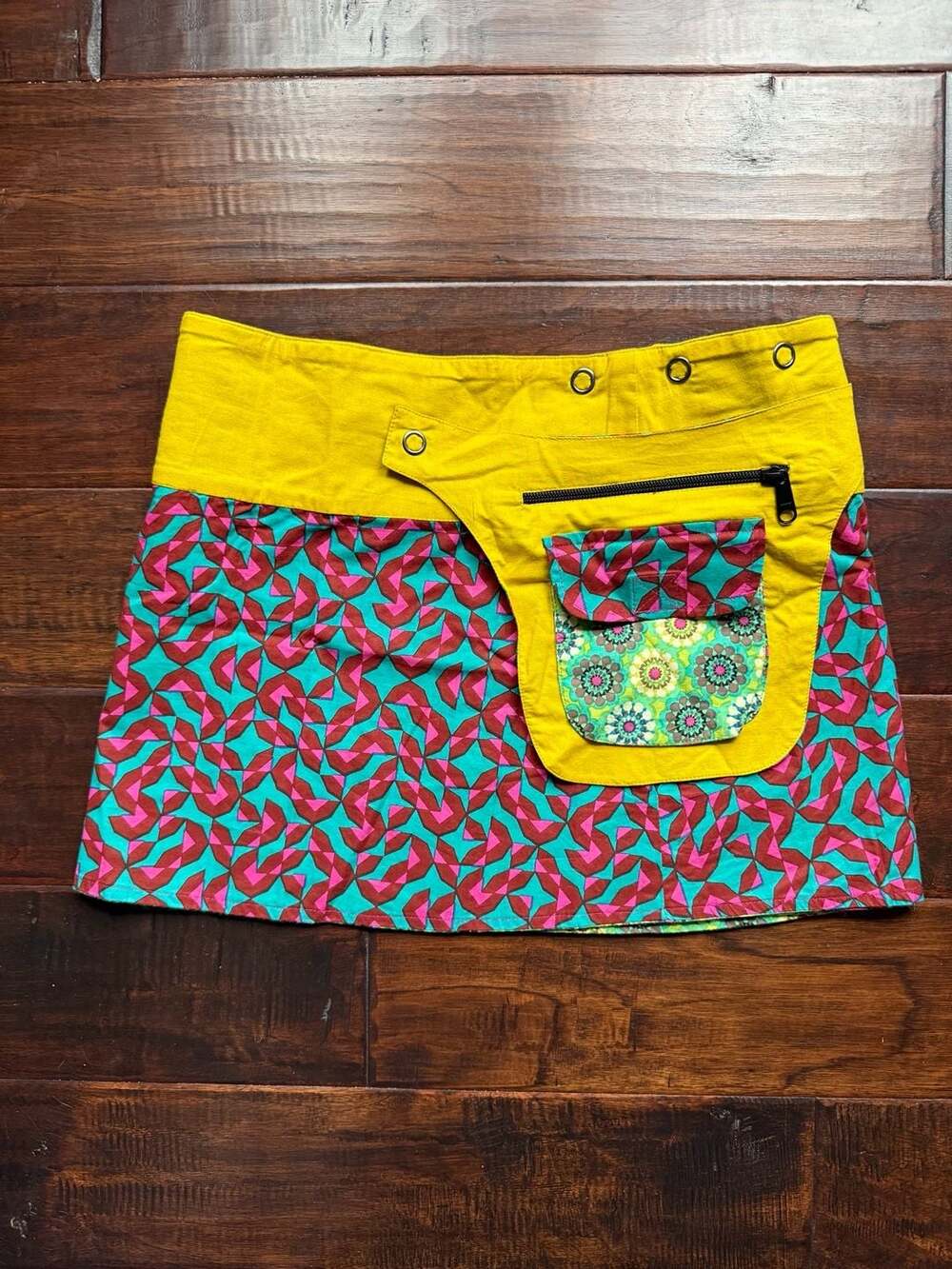 Earth Tribe Clothing Co. Reversible Wrap Mini Skirt with Detachable Pocket